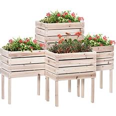 Accessoires de jardinières OutSunny Lot de 4 Jardinières sur Pieds Carrés Potagers 50L x 30l x 60H cm