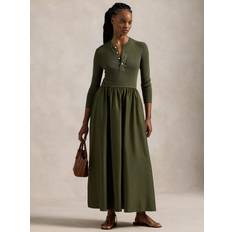 Polo Ralph Lauren Grøn Kjoler Polo Ralph Lauren Robe Bi-Matière Long Sleeve Flared Maxi Dress - Khaki
