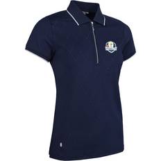 High Collar Polo Shirts Glenmuir Ladies Quarter Zip Printed Performance Golf Polo Shirt - Navy Diamond Print/Silver