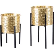 Metal - Sort Krukker Mauro Ferretti Blumenständer Glissy 2er Set Ø 21x38 Und 19x28 cm Gold Schwarz