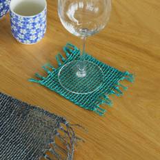 Ancient Wisdom Set Of 4 Seagrass Fringe Natural Coasters Turquoise Coaster 4pcs