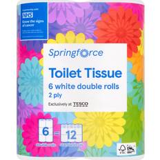 Tesco Spring Force Toilet Tissue 6 White Double Rolls