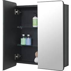 Fundin Black Aluminum Bathroom Mirror Cabinet 60 x 70 cm