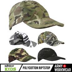 Black Caps Kombat UK Kids Army Camo Cap Boys Girls Ripstop Hat - Black