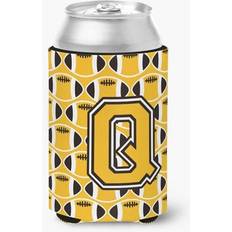 Gold Bottle Coolers CoolCookware Letter Q Football Black Old Gold White Can or Hugger Bottle Cooler
