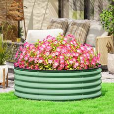 Pots, Plants & Cultivation OutSunny Galvanised Planter with Gloves 120 x 120 x 43 cm Light Green