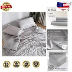 Sijo Luxury 100% Bamboo Set - King Buttery Soft Hypoallergenic Dove Color - Gray Bed Sheet Gray