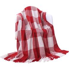 Battilo Home Battilo Rustic Plaid Farmhouse Throw Blanket 50 x 60 in and Blankets White, Red