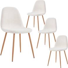 Textiles Fjard Lot 4 Chaises Blanches Tissu Bouclettes Housse de chaise