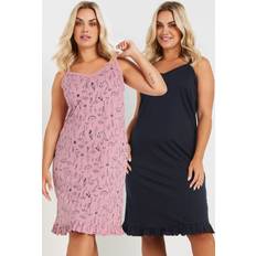 Yours Curve 2 Pack Nightdresses - Pink/Navy Blue