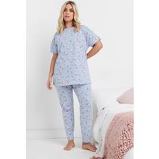 Yours Cherry Bow Print Pyjama Set - Light Blue