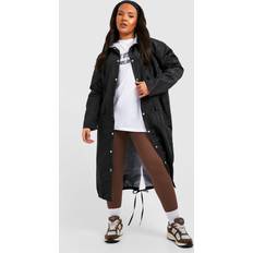 Rain Clothes boohoo Womens Plus Double Layer Shell Longline Rain Parka - Black