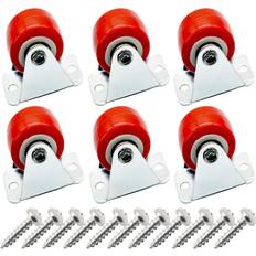 FT Floyutin 1 Inch Rigid No-Swivel Plate Hard Rubber Caster Wheels 6 Packs