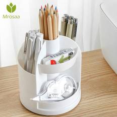 Beige Penn-& Prylställ Grandado Multi-function 7 Grids Office Desktop Rotating Pen Holder Storage Box