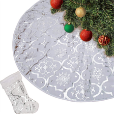 Silver Christmas Tree Skirts Spactz 48 Inch Soft Cover Mat Decor Silver Christmas Tree Skirt