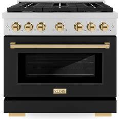 Gas Ranges ZLINE Autograph Edition 36-Inch 5.2 cu ft Paramount Dual Fuel Range with 6 Burner Gas Cooktop and Electric Convection Oven SDRSZ-BLM-36-G Black