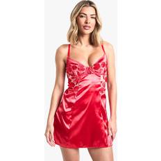 Satin Negligées boohoo Womens Rose Mesh Panel Satin Chemise - Red