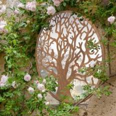 Garden & Outdoor Environment MirrorOutlet Small Bird Tree Design Round Garden Mirror 60 x 60 cm 2Ft x 2Ft Brown
