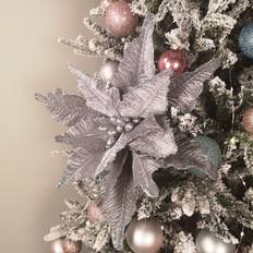 Samuel Alexander 68cm Silver Velvet Poinsettia Stem With 2 Flowers Christmas Tree Ornament