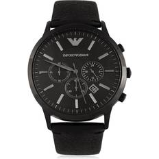 Armani Wrist Watches Armani Men's Black Dial Leather Strap Chronograph Watch