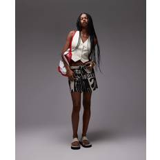 Linne - Multifärgade Byxor & Shorts Topshop Linneshorts Med Hög Midja Dragsko Och Abstrakt Tryck - Svartvita