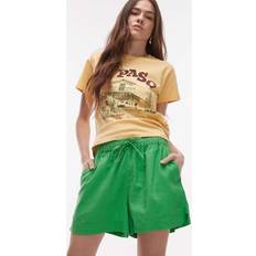 Topshop Linneshorts Med Hög Midja Och Dragsko - Grön