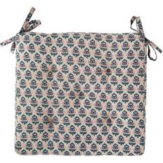 Madam Stoltz Printed Cotton Pad Taupe Geometric Seatpad Chair Cushions Pink