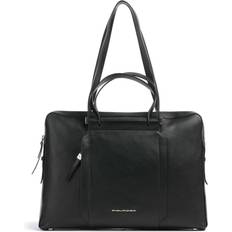 Women Briefcases Piquadro Circle Handbag RFID Protection Leather - Black
