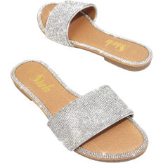 Sko Shein Round Toe Rhinestone Flat Sandals