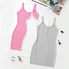 Shein 3pcs Set Women Lace Button Design Casual Camisole - Nightgown