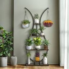 Unho 5 Tier Tall Plant Stand Vase-Shape Metal Plant Shelf with Hanging Hook