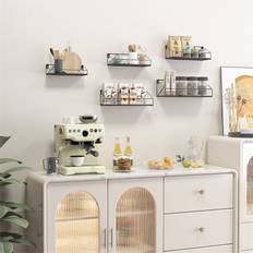 Williston Forge Black Wooden Shelves For Set Of 5 Wall Shelf