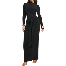 boohoo Womens Ruched Twist Detail Maxi Dress Black