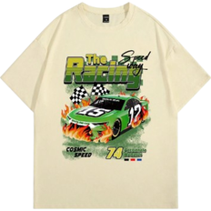 Shein Round Neck Race Car And Letters Print Short Sleeve TShirt For Summer