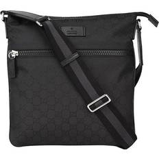 Gucci Messenger Bags Gucci Men's Logo Leather Logo Stripe Webbing Shoulder Strap Nylon Shoulder Messenger Bag - Black