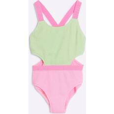 Green Bathing Suits Children's Clothing River Island Elastic Colour Block Swimsuit - Green/Pink