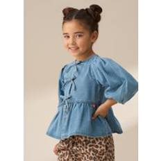 Blue Blouses & Tunics Children's Clothing Angel & Rocket Girls Denim Peplum Bow Top Blue