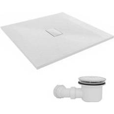 Showers NRG 1000 x 1000mm SMC White Square Slate Effect Bathroom Shower Tray