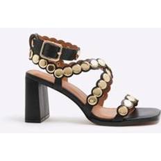 River Island Coin Scalloped Block Heeled Sandals - Black