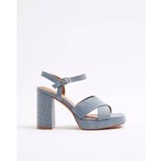 River Island Womens Platform Heeled Sandals - Blue Denim
