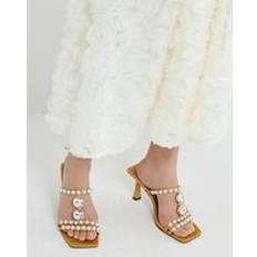 Yellow Heeled Sandals River Island Womens Yellow Pearl Diamante Heeled Sandals - 9