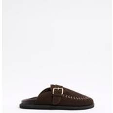 Clogs River Island Womens Suede Buckle Clogs - Brown