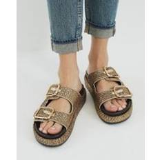 Shoes River Island Womens Gold Double Strap Footbed Sandals - Gold
