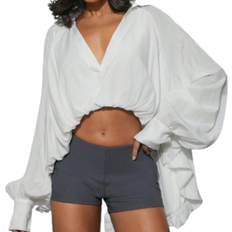 Shein Balloon Bubble Hem High Low Shirt - Deep V