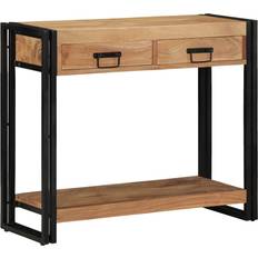 vidaXL Sort 90 x 33 x 75 cm Massivt Akacietræ Og Metal Konsolbord 33x90cm
