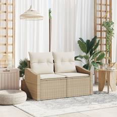 Beige Outdoor Sofas vidaXL 2-Seater Garden with Cushions Beige Poly Rattan Outdoor Sofa