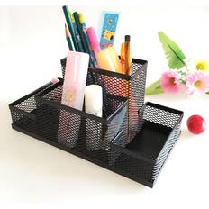 Black Desktop Organizers Zeblaze 4 Compartments Mesh Pencil Holder Large Capacity Multifunctional Black Desk Organizers
