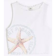 Beige Tank Tops Children's Clothing River Island Cream Ribbed Starfish Tank Top - Cream