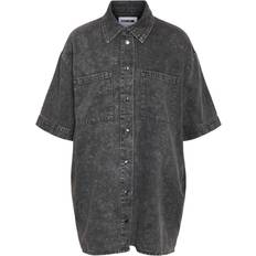 Grey - Women Dresses Noisy May Denim Mini Shirt Dress - Washed Grey