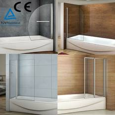 Aica Folding Pivot Bath Shower Screen Chrome Glass Panel